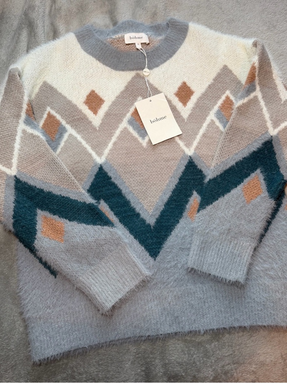 Böhme Rolanda fur sweater in a chevron color block pattern medium NEW